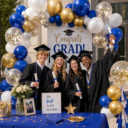 KBZVNAF Royal Blue Gold White Balloons 60 Pack 12 inch | Metallic Gold Confetti - Image 5