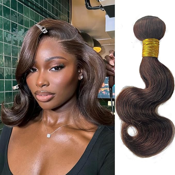 4# Body Wave Bundles Human Hair Only One 12 Inch Single Bundle Chocolate Brown Color Body Wave 100% Real Human Hair And True To Length