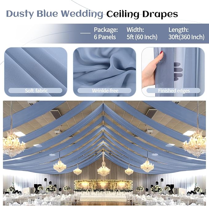 6 Panel Dusty Blue Wedding Drapes - Image 4