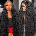 26 inch Deep Wave Lace Front Wigs Human Hair 180 Density 13x6 HD Lace Frontal Wig Curly Wig Pre Plucked Wet and Wavy, Real Human Hair No Synthetic Blend No Tangle No Shedding Triple Lifespan 3X