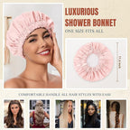 Reusable Shower Cap for Women, Stylish Large Waterproof Shower Bonnet Washable Wide Elastic Band Hair Cap for Long Hair, Braids Bath Hat(Pink)