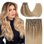 SURNEL Clip in Extensions Human Hair Golden Brown to Caramel Blonde Remy Clip in Hair Extensions 18 Inch 160g 7pcs(7C#10/27/27-18")