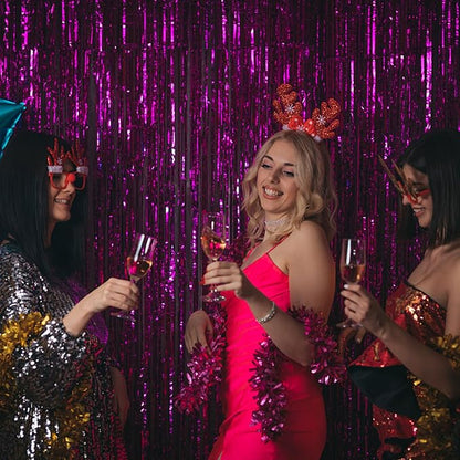 2 Pack Hot Pink Party Backdrop Birthday Decorations Tinsel Curtain Party - Image 4