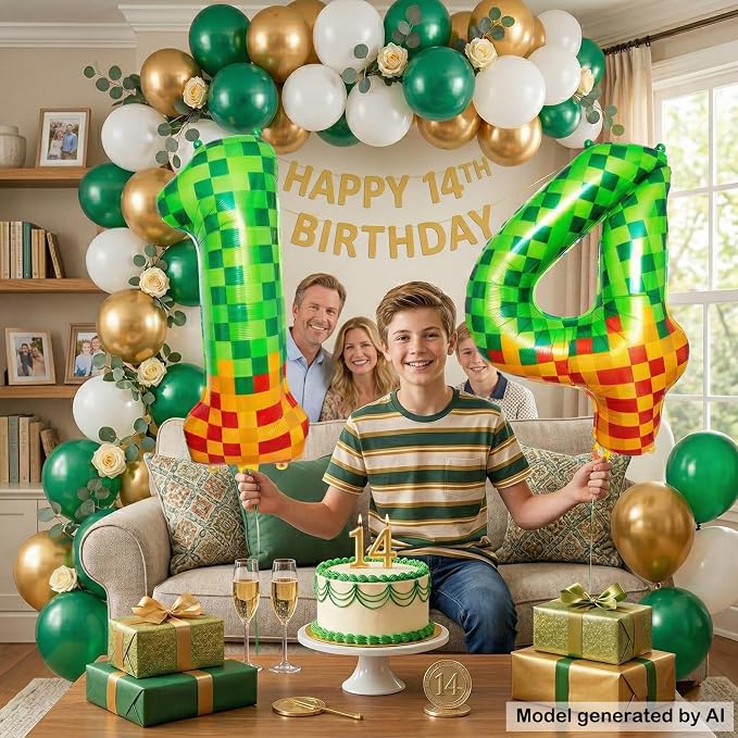 40 Inch Pixel Foil Number 14 Balloon - Image 4