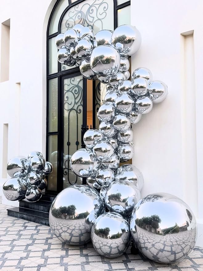 12 Pcs Silver Foil Balloons, Different Size Metallic Silver Balloons - Image 4
