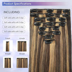 Clip in Hair Extensions Real Human Hair, 14 Inch 75g, 2/6 Dark Brown to Chestnut Brown, Invisible Seamless Remy Human Hair Clip in Extensions for Women 8pcs Per Set with Double Weft