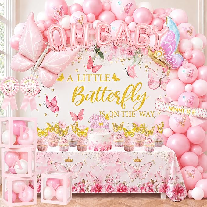 Pink Butterfly Baby Shower Decorations by Unknown