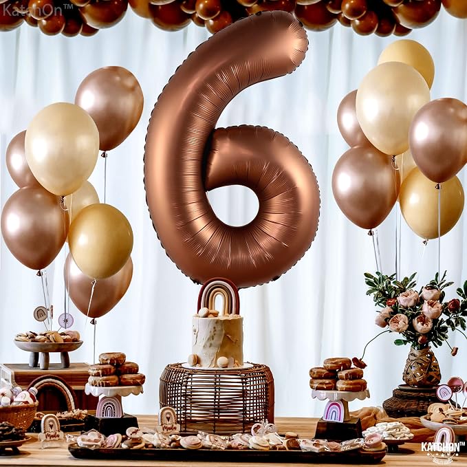 KatchOn Coffee Brown Number 6 Balloon 40 Inch | 6th Birthday Balloon - Image 3