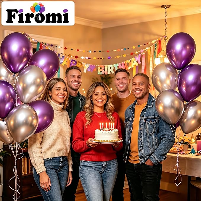 Firomi Metallic Chrome Purple Balloons 12-inch 100 Pack | Thicken Shiny Helium - Image 6