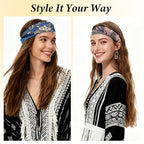 Boho Headbands for Women 6 Pack Non-Slip Fashion Elastic Hair Bands, Boho Head Bands Stretchy Soft Cloth Sweat Band, Workout Athletic Headbands for Yoga Running Gym Sports
