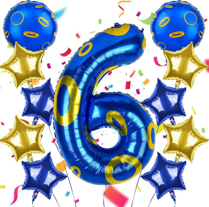 40 Inch Blue and Golden Ring Themed Number Balloon, Number Block Foil Number 6 by AXBMM
