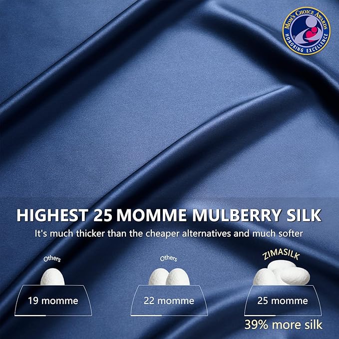 ZIMASILK 25 Momme 100% Pure Mulberry Silk Pillowcase for Hair and Skin Care, Highest Grade 6A Pillow Cases for Women, Long-Lasting Durablity, Gift for Women Men, 1Pc (Queen 20"x30", Navy Blue)