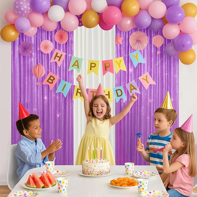 PartyDelight Lavender Sequin Backdrop Curtains 2x8ft 2 Panels | Sparkly 3mm - Image 3