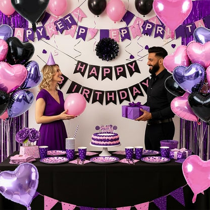 TONIFUL 15 Pcs 18 Inch Pink Black Purple Heart Shape Foil Mylar Balloons | - Image 5