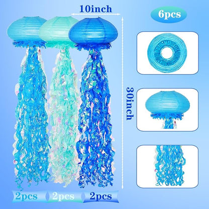 OBXT 10" Blue Jellyfish Paper Lanterns - Image 2