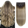 XDhair Clip in Hair Extensions Human Hair 120g 20 Inch 6pcs Balayage Color 3 Darker Brown to 8 Ash Brown and 22 Golden Blonde Double Drown Clip in Hair Extensions(20”, 3/8/22)