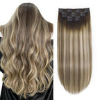 XDhair Clip in Hair Extensions Real Human Hair 120g 18 Inch Balayage Ombre Color 3 Walnut Brown to 8 Ash Brown and 22 Golden Blonde Double Weft Clip in Remy Hair Extensions(18, 3/8/22)