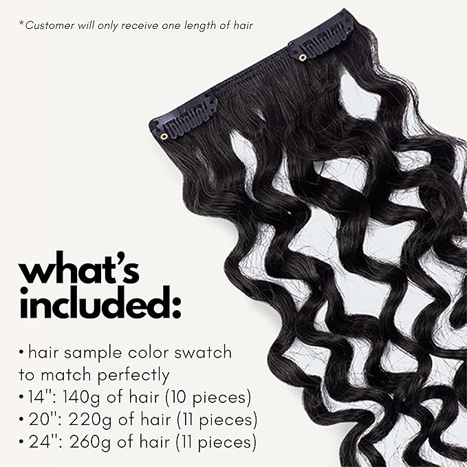 Irresistible Me 3A Curls Real Human Hair Extensions Clip Ins – 100% Human Hair Clip In Extensions for Length & Volume – Invisible Extension – Heat Resistant & Dyeable –Natural Black, 14 Inches