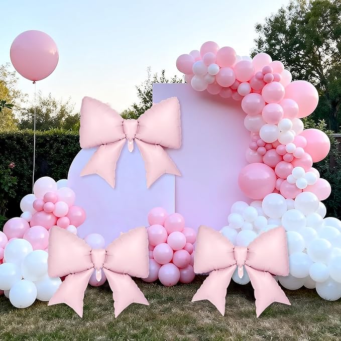 6 Pcs Pink Bow Balloons for Girls, 35 Inch Bow Foil Balloons - Image 3
