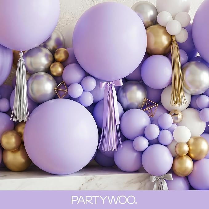 PartyWoo Lavender Balloons 92pcs Different Sizes Pack of 18 12 10 5 Inch Light - Image 8