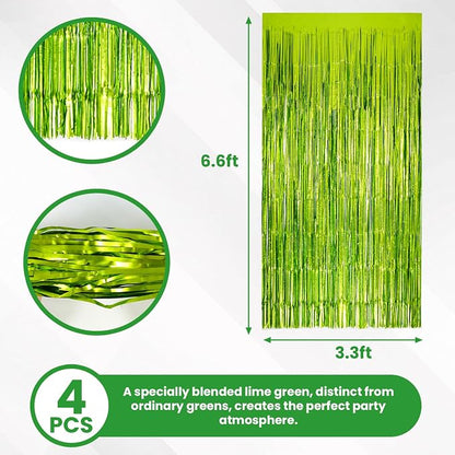 Matte Lime Green Tinsel Foil Curtains Backdrop Party Decorations | 4 PCS - Image 2