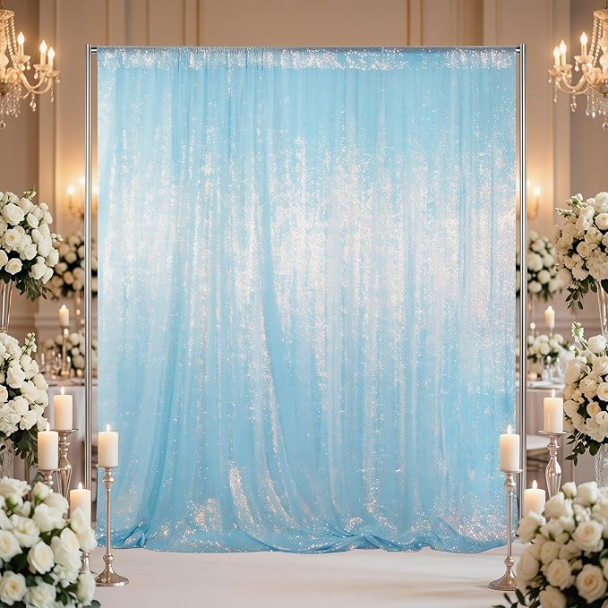 ShinyBeauty Sequin Backdrop 8X10Ft Iridescent Blue Backdrop Curtain - Image 2