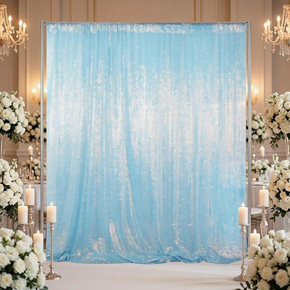 ShinyBeauty Sequin Backdrop 8X10Ft Iridescent Blue Backdrop Curtain - Image 2