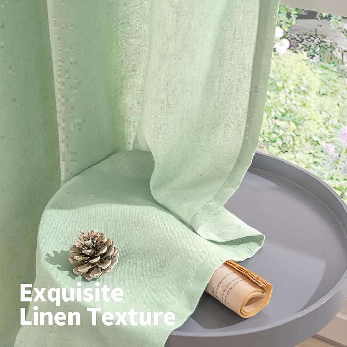 YoungsTex Sage Linen Curtains for Living Room Spring Decor, Light Green Light - Image 4