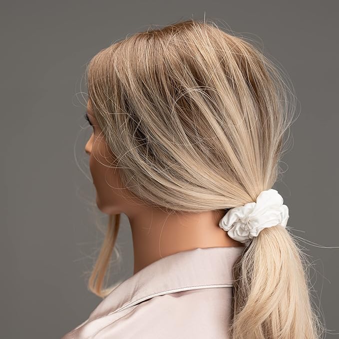 Silk Scrunchies for Hair 100% Mulberry Silk Hair Ties 3 Pack(White, Peacock Blue, Emerald)