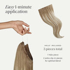 Luxy 100% Remy Human Hair – Halo Clip-In Hair Extensions –Natural Looking Volume & Length - One-Piece - Easy 5-Min Application 150 grams 12" Natural Blonde Balayage