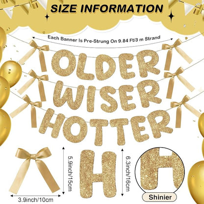 Fulmoon Pre Strung Glitter Older Wiser Hotter Banner Funny Satin Ribbon Bow - Image 2