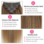 Kinky Straight Clip in Hair Extensions Real Human Highlight Clip ins For Women Unprocessed Clip on Hair Extensions(18inch,#4/27/4)