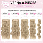 Clip in Hair Extensions for Women, 8PCS 20 Inch Wavy Ash Blonde Mixed Light Blonde Hair Extensions Clip Ins Mix Blonde, Synthetic Long Hairpieces for Women