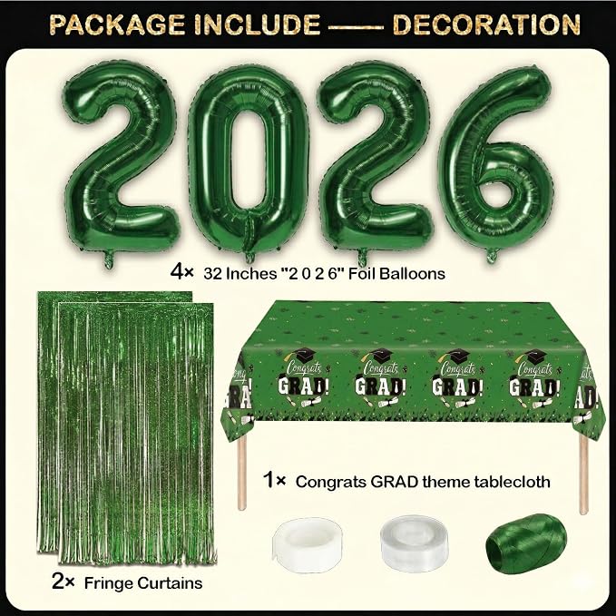Black and Green Graduation Decorations Class of 2026 - Image 4