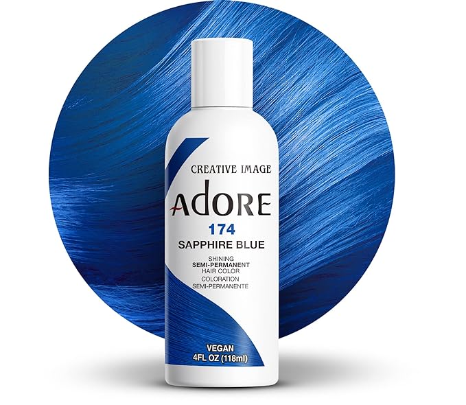 Adore Semi Permanent Hair Color (174 Sapphire Blue) | Vegan & Cruelty-Free Blue Hair Dye | No Ammonia, No Peroxide, No Alcohol | 4 Fl Oz (Pack of 1)