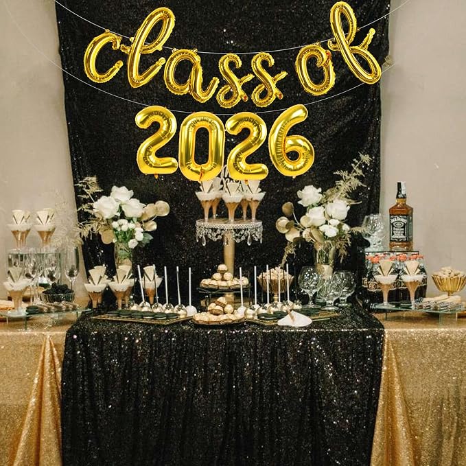 TONIFUL Gold Cursive Class of 2026 Graduation Balloon Banners 2026 commencement - Image 6