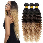 4/27 Deep Wave Bundles Human Hair Honey Blonde Bundle 12 14 16 Inch Brazilian Virgin Remy Hair Extensions Double Weft 3 Tone Brown and Blonde Deep Wave Bundles Hair Weave 300g