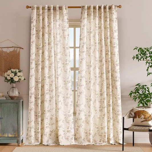"Lazzzy Farmhouse Polyester blended Curtains Taupe Floral Curtains 96 Inch - Image 2