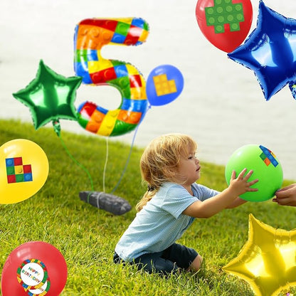 40 Inch Building Block Number Balloon, Colorful Number Block Foil Number 5 - Image 5