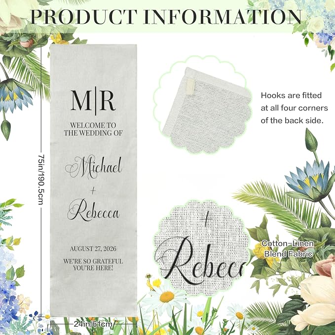 Custom Fabric Wedding Welcome Sign, Personalized Soft Cotton Linen Wedding Sign - Image 5