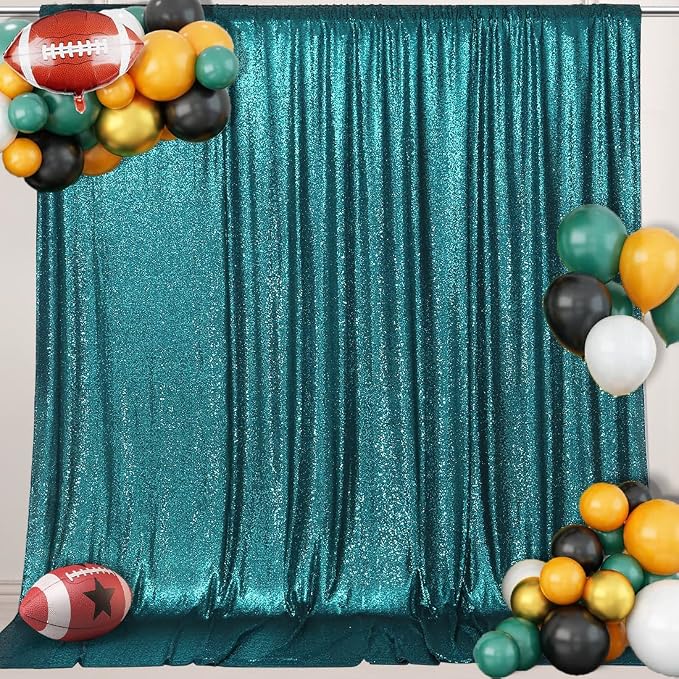 PartyDelight Teal Sequin Backdrop 10x10ft Sparkly Photo Curtain | 4 Inch Rod - Image 6