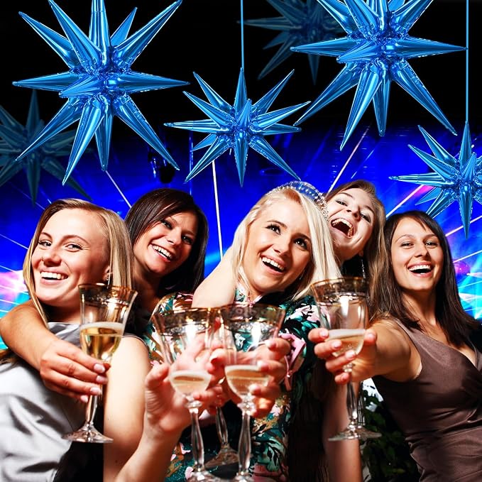 TONIFUL 8 Pcs Explosion Star Balloons Blue Foil Balloon Party Decorations | 2 - Image 4