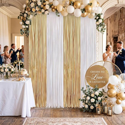 Frienda 4pcs White and Gold Party Decorations 6.6ft Fringe Curtains Decorations - Image 5