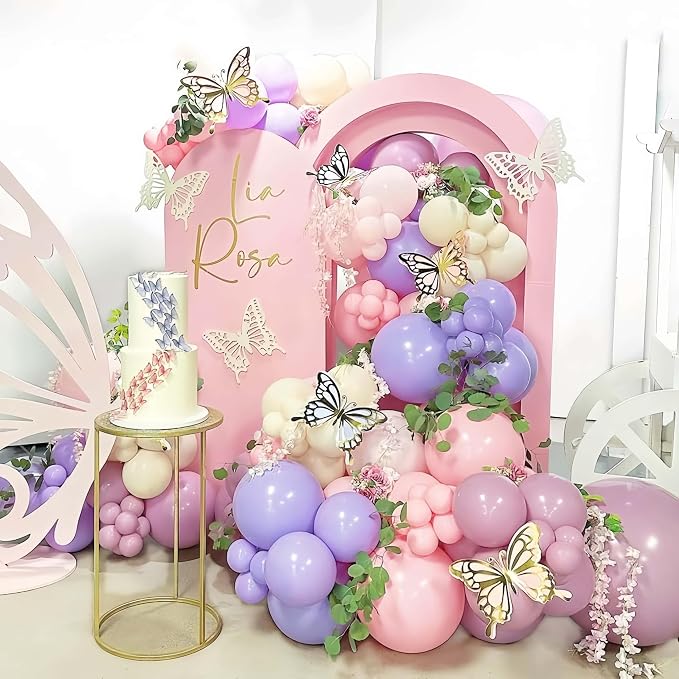 Butterfly Balloon Arch Kit, Metallic Pink Cream Balloons Foil Balloons - Image 3