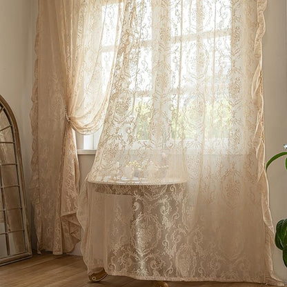 Deeprove Beige Lace Curtains 84 inches Length 2 Panels Set - Image 8