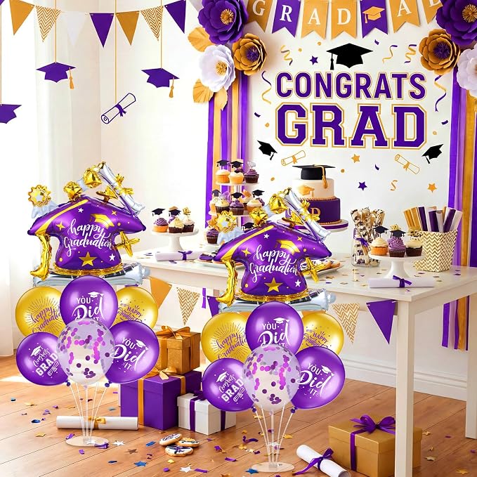 Jenaai Purple and Gold 27 Pcs 2026 Graduation Balloon Centerpiece - Image 6