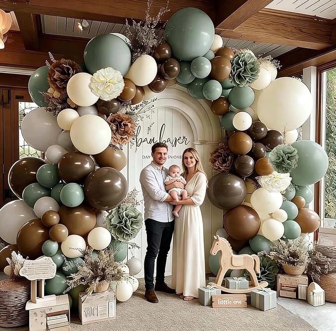 Green Brown Balloon Arch Double Stuffed Dusty Sage Green Brown Neutral Nude - Image 2
