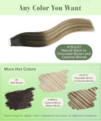 SURNEL Tape in Hair Extensions Human Hair 16 inch Natural Black to Chocolate Brown and Caramel Blonde Tape Hair Extensions 20pcs 50g(#1B/4/27-16)