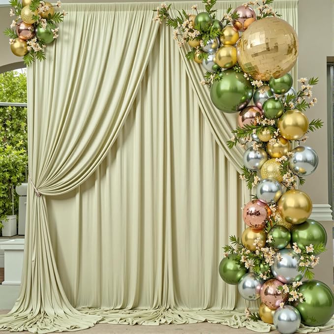 10 ft x 8 ft Wrinkle Free Light Green Backdrop Curtain - Image 2