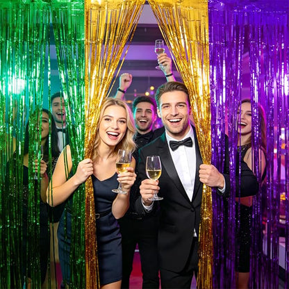 jijAcraft Purple Gold Green Tinsel Foil Fringe Curtain, 2 Pack 3.2x6.5 Feet - Image 5